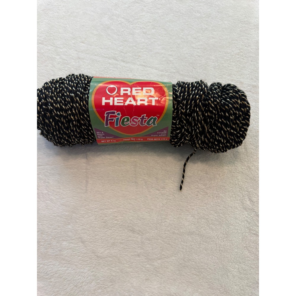 Red Heart Fiesta Yarn 6012 Black Worsted‎ 4 Ply 6oz Skeins sold in pairs